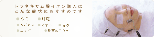 トラネキサム酸イオンパックはこんな症状におすすめです
●シミ ●肝班 ●ソバカス ●くすみ ●赤み ●ニキビ ●毛穴の目立ち